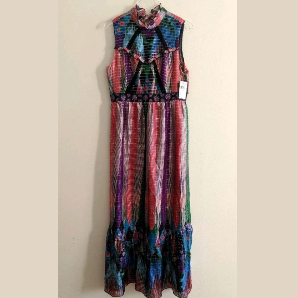 Anna Sui patchwork multicolor maxi dress Sz 8 NWT